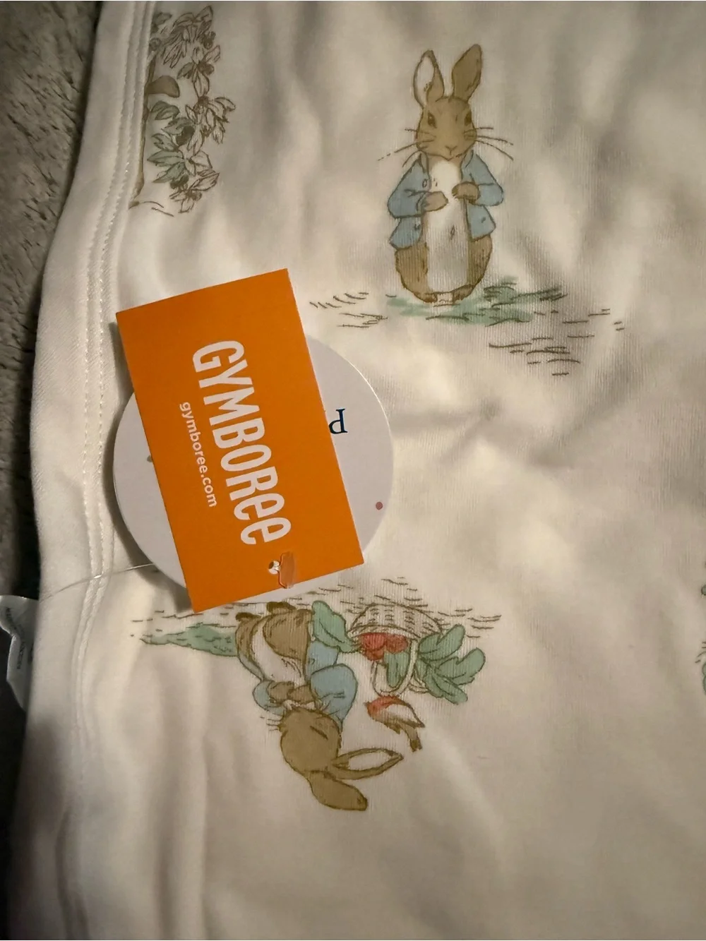 Gymboree White Baby Blanket with Brown & Blue Bunny Print